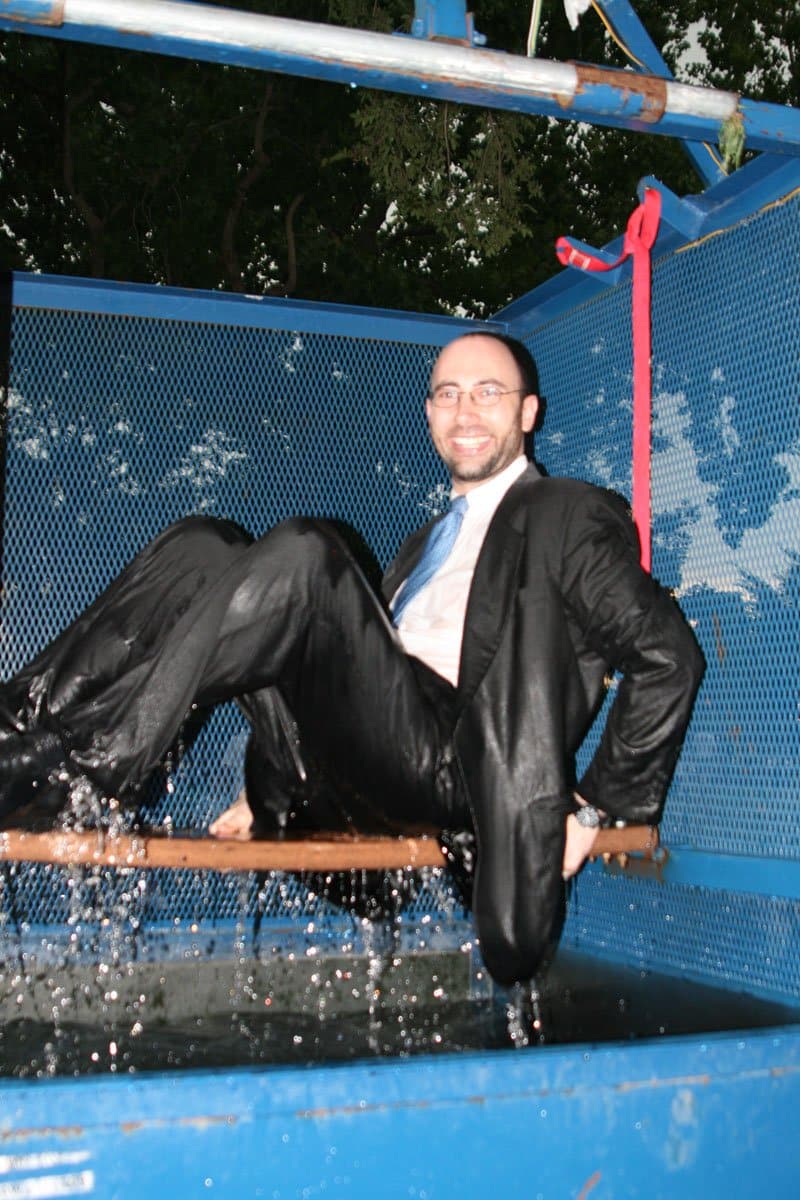 Dallas appellate lawyer Chad Ruback in a dunking booth
